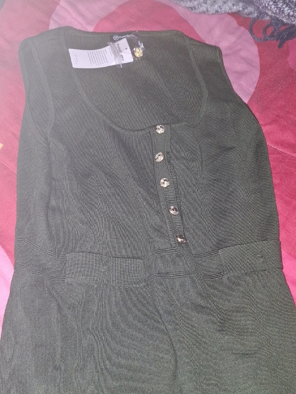 Olive Green Tank Dress with Gold Buttons